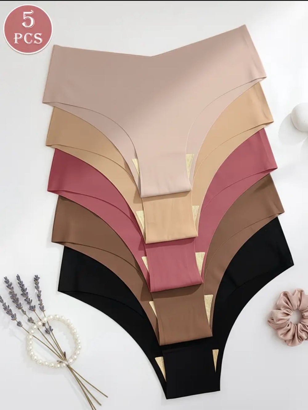 Seamless High-Cut Women's Panty - 5-Pack (Nude, Beige, Pink, Brown, Black)